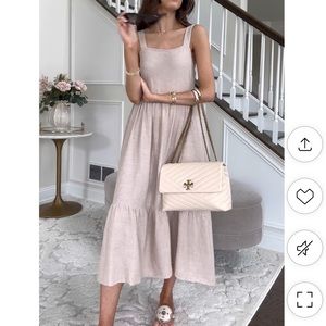 Time and Tru Linen Tie Bow Back Midi Ruffle Dress Small S